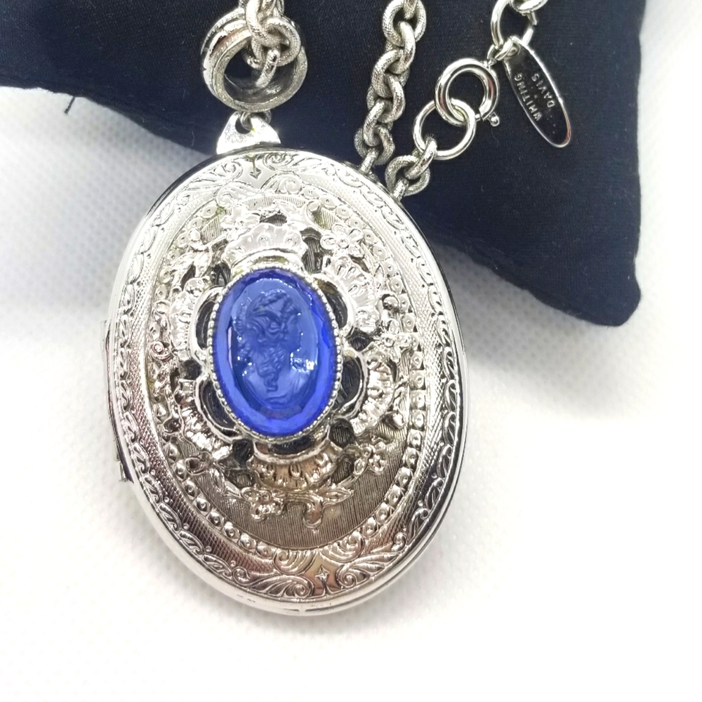 Whiting & Davis Vintage Cameo Locket  Necklace